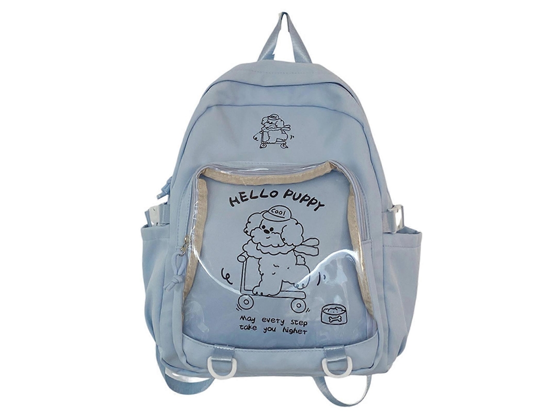 Mochila transparente de estilo japonés con bolsillo y pin, bonita, apta para el colegio, impermeable, de gran capacidad, azul.
