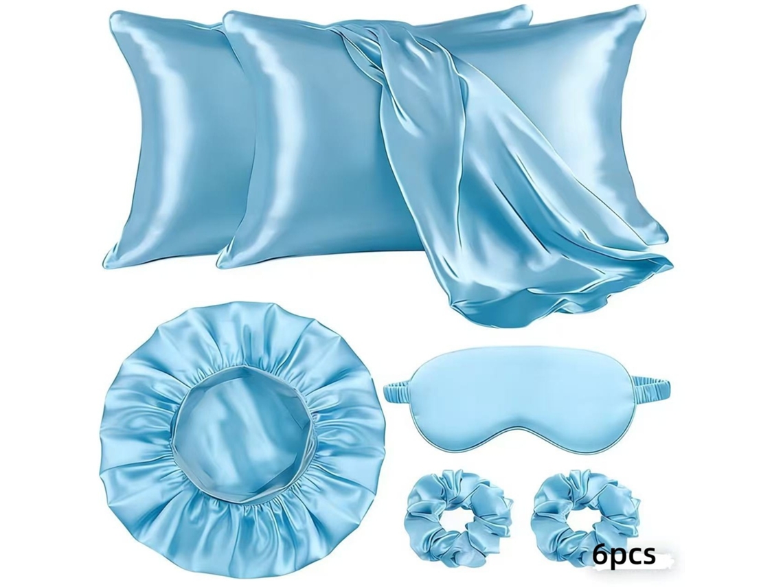 2pack Fundas De Almohada De Seda Imitación Eifson Con Antifaz Y Gomas Pelo 76x51cm (azul)