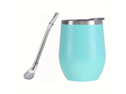 Juego de taza de té mate de acero inoxidable, con tapa, pajita y cuchara incluidas. MDUG (azul)