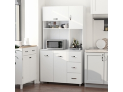 Despensa Alta Grande Cocina 100x39,5x183,5 Cm Blanco 4 Puertas 3 Cajones Estantes Regulables Patas Altas Salón Comedor