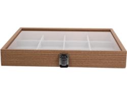 Joyero Transparente Ventana Cristal 12 Compartimentos Madera Peral Organizador Versátil Pendientes Colgantes