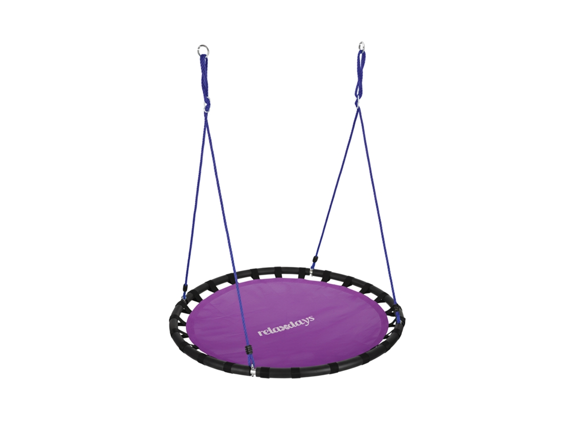 Relaxdays Columpio Jardín Redondo Ajustable Para Niños Y Adultos, Hasta 100 Kg, Morado, Ø 120 Cm