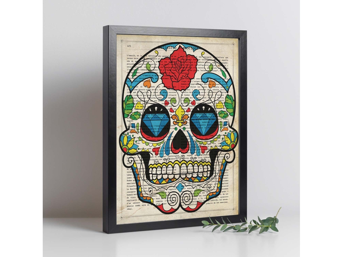 Poster De Calavera Mexicana Con Flor. Láminas De Calaveras. Decoración De Hogar.