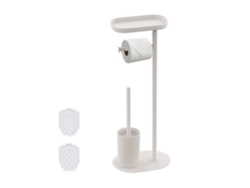 Juego De Baño Relaxdays, Hbt: 67 X 23 X 17 Cm, Soporte Papel Higiénico, Escobilla, 2 Cabezales Repuesto, Blanco
