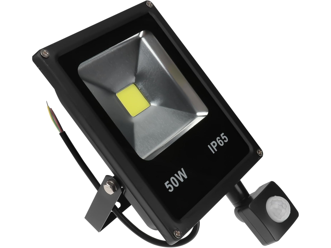 Foco LED de 50 W con sensor de movimiento, resistente al agua, para uso en exteriores, luz blanca fría.