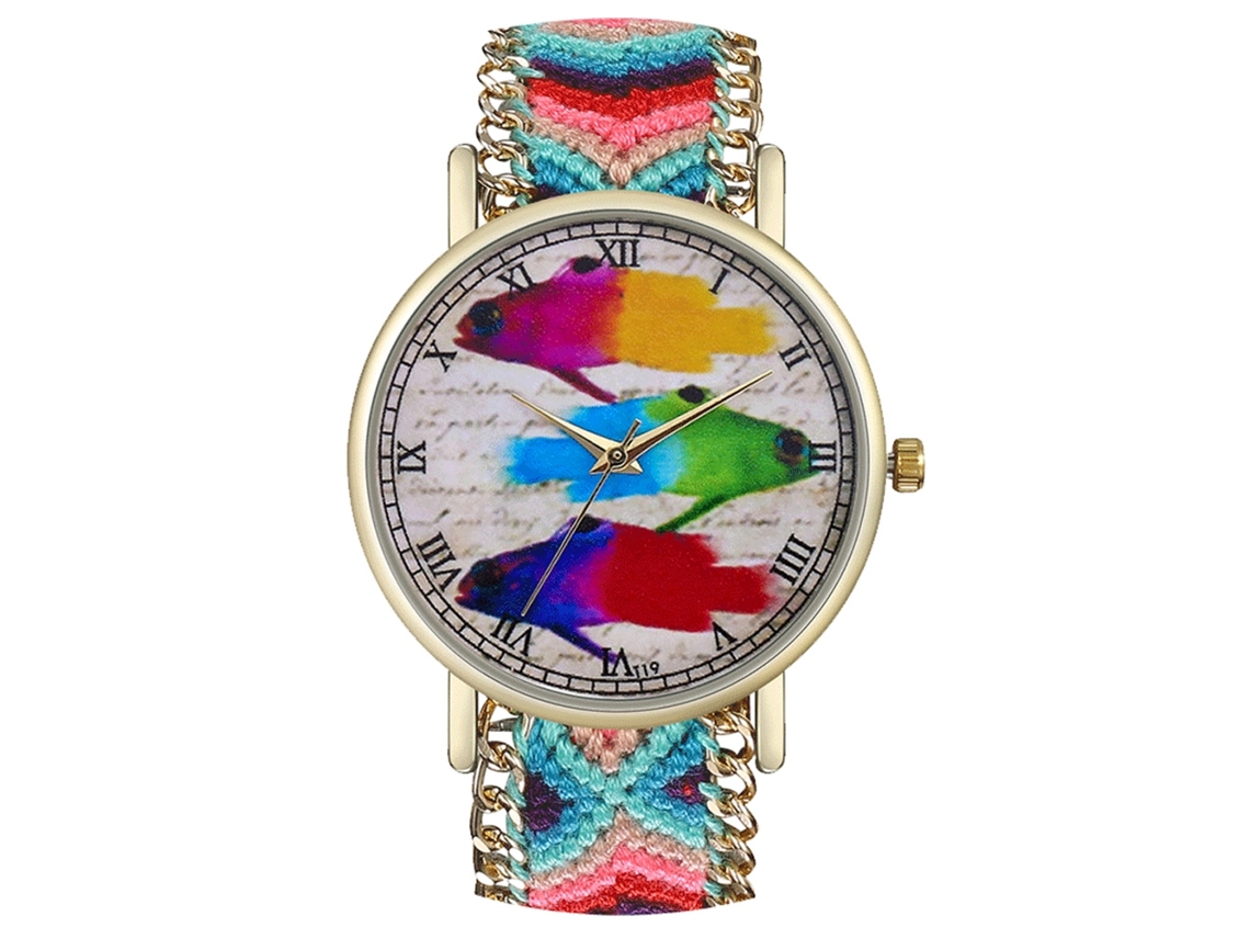 Reloj De Mujer Analógico Simple Con Números Romanos Pulsera De Lana Tejida Cuarzo