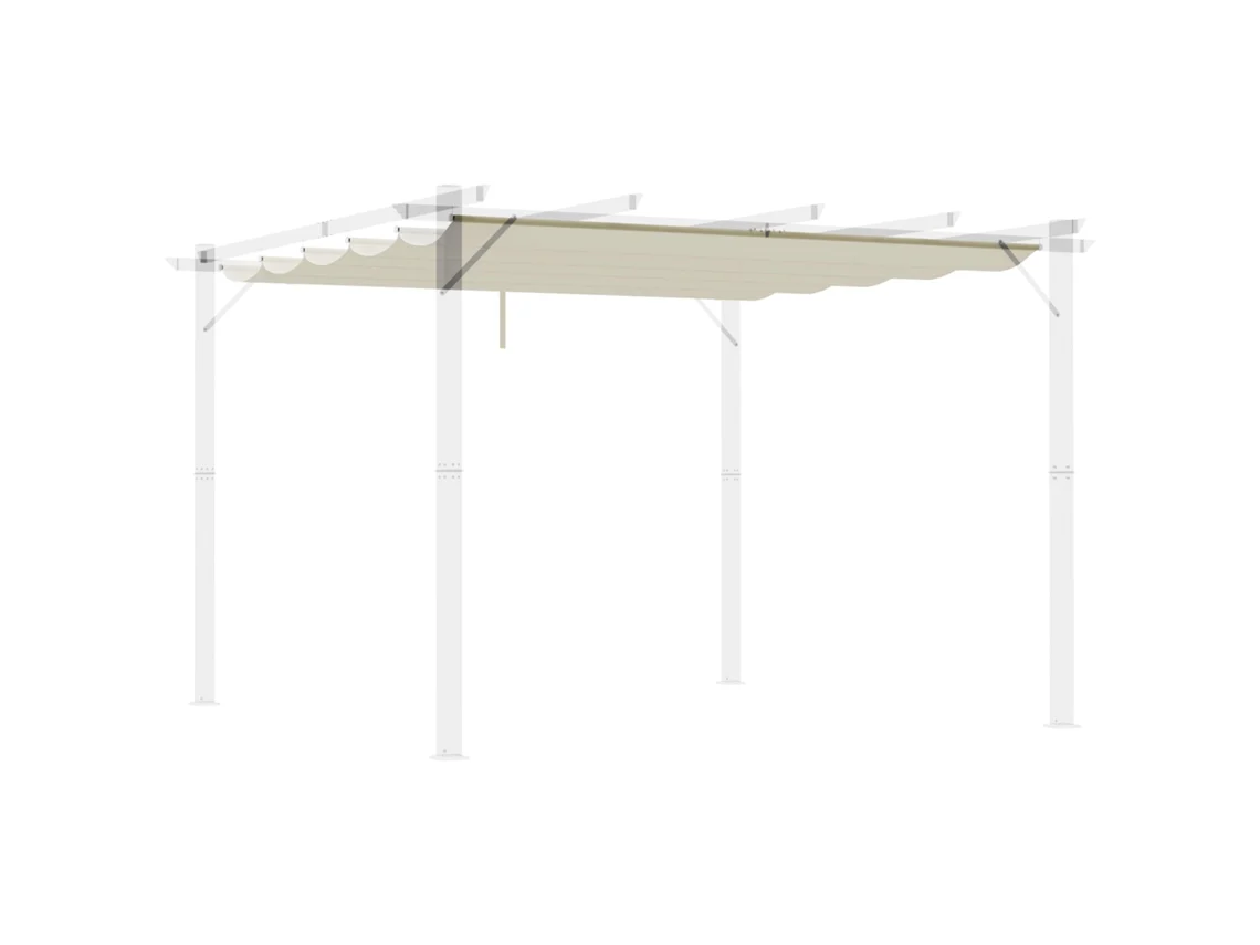 Cubierta Retráctil Para Pérgola De 3x3 M, 10 Agujeros, Color Crema.