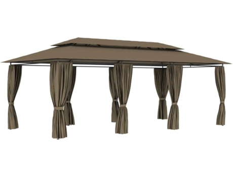 vidaXL Cenador con cortinas gris taupe 180g/m² 600x298x270 cm