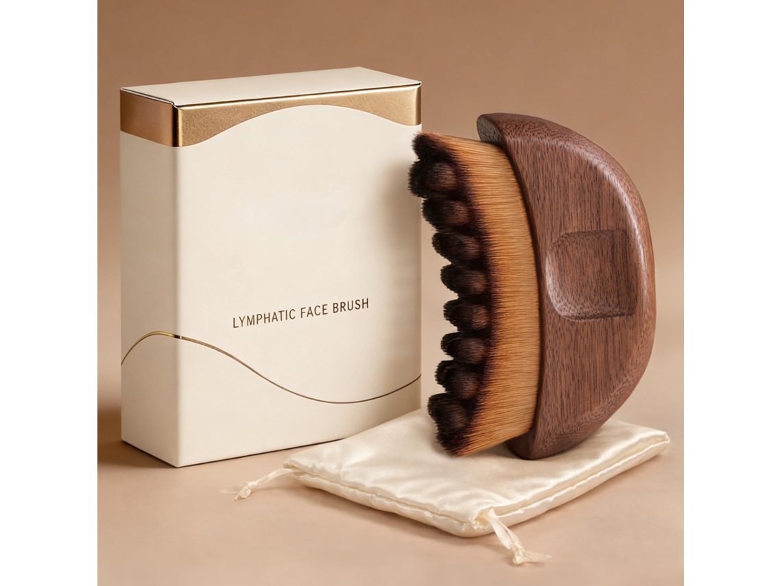 Cepillo facial para el contorno linfático con mango de madera, apto para rostro, cuello y mentón SIURN
