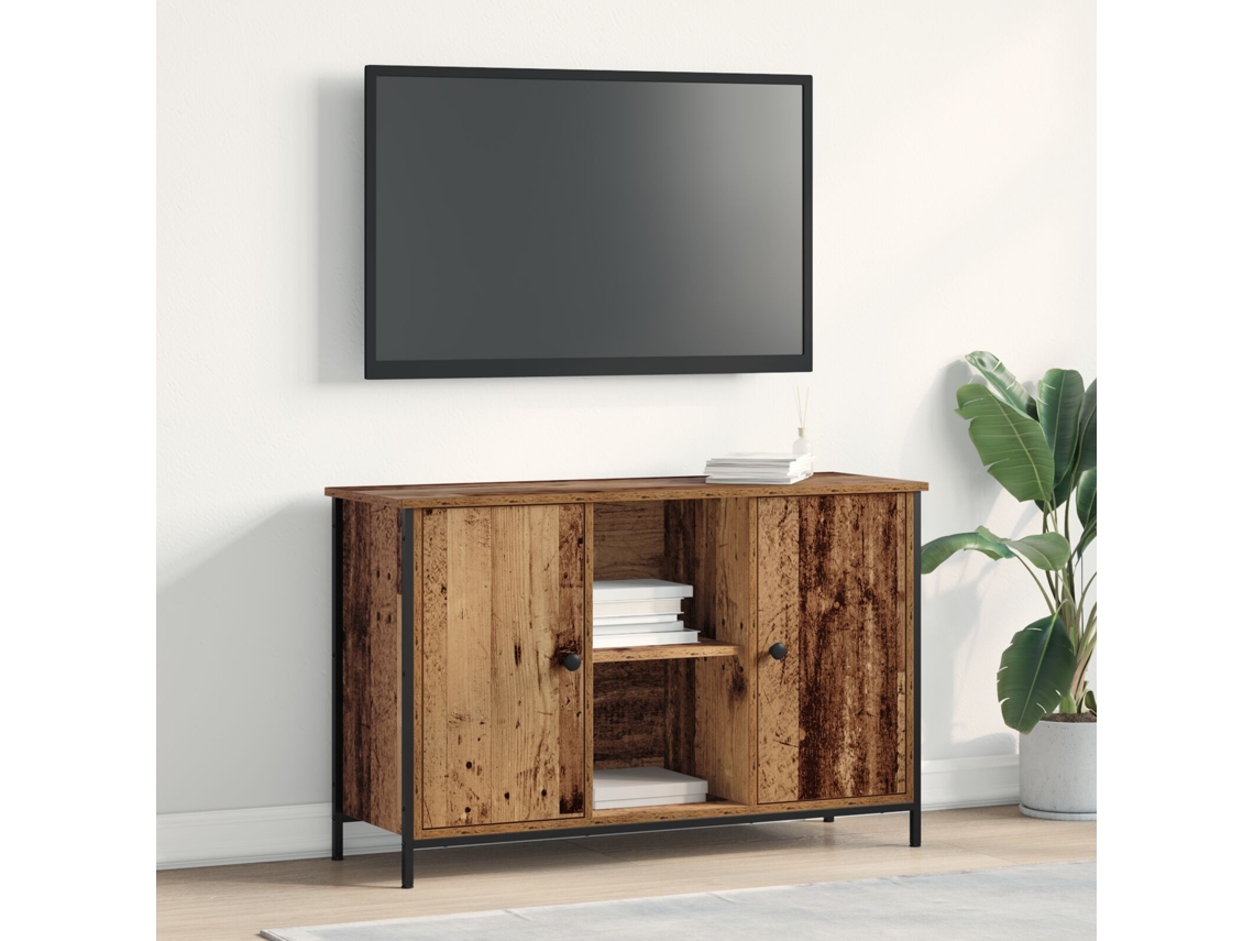 Mueble Para Tv | Mueble De Salón | Cabinet De Tv De Roble Artesano 101x35x65 Cm En Madera Elaborada Y Acero Wsd125601