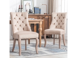 Silla De Comedor 4 Patas + Set De 2 - Tapizado De Terciopelo Beige, Respaldo Alto, Con Capitoné - Beige