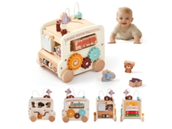 Carrito De Actividades 5 En 1 Para Niños, Juguete Montessori Educativo De Madera Con Forma De Autobús (rojo) Czhhmart