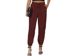 2026-pantalones De Lino Casual Sueltos Con Cuerda Elástica De Cintura Alta Y Bolsillos Para Mujer M Rojo