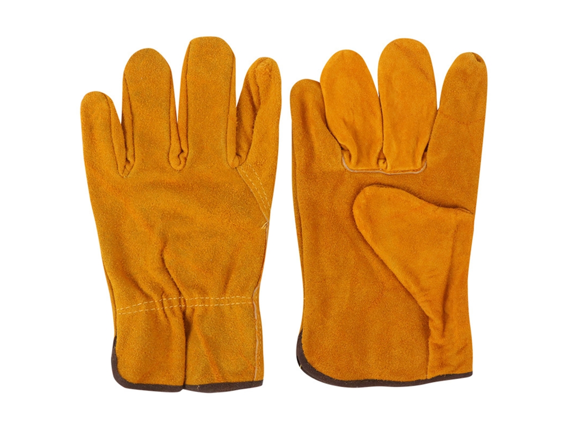 Guantes De Trabajo De Cuero Vacuno Resistentes Al Calor Para Soldador Y Conductor Amarillos