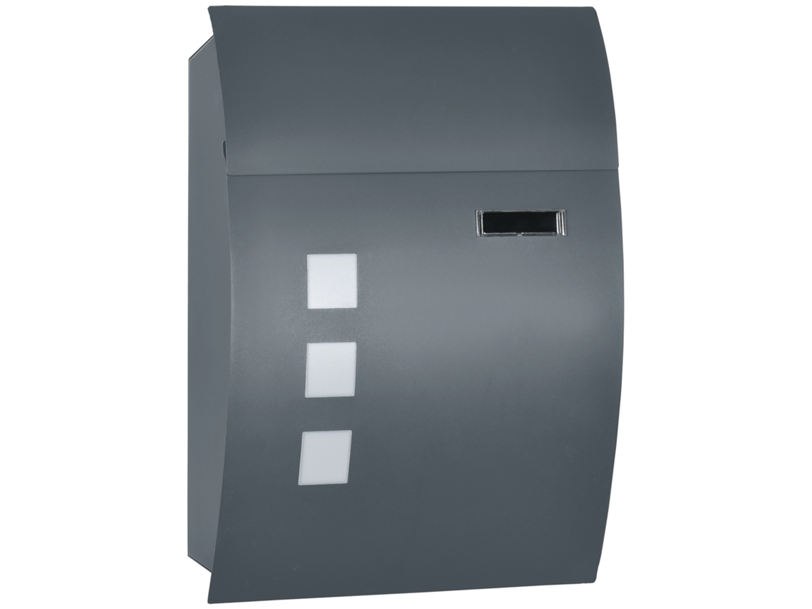 Buzón curvo de acero galvanizado con 3 ranuras y 2 llaves de seguridad incluidas, 45x10x32 cm, gris.