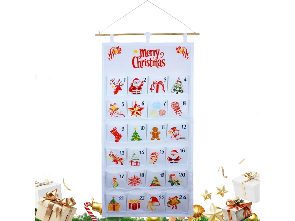 Calendário Do Advento De Bolso– Organizador De Doces Multicamadas 100 X 50 Cm| De Parede Em Tecido Oxford Com