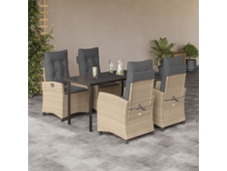 Conjunto de comedor de jardín de 5 piezas con cojines en mimbre beige mixto, DKD Home Decor