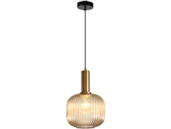 Lámpara De Araña Moderna: Portalámparas Colgante Con Acabado Dorado Y Cúpula De Cristal Ámbar, Luz Colgante Led.