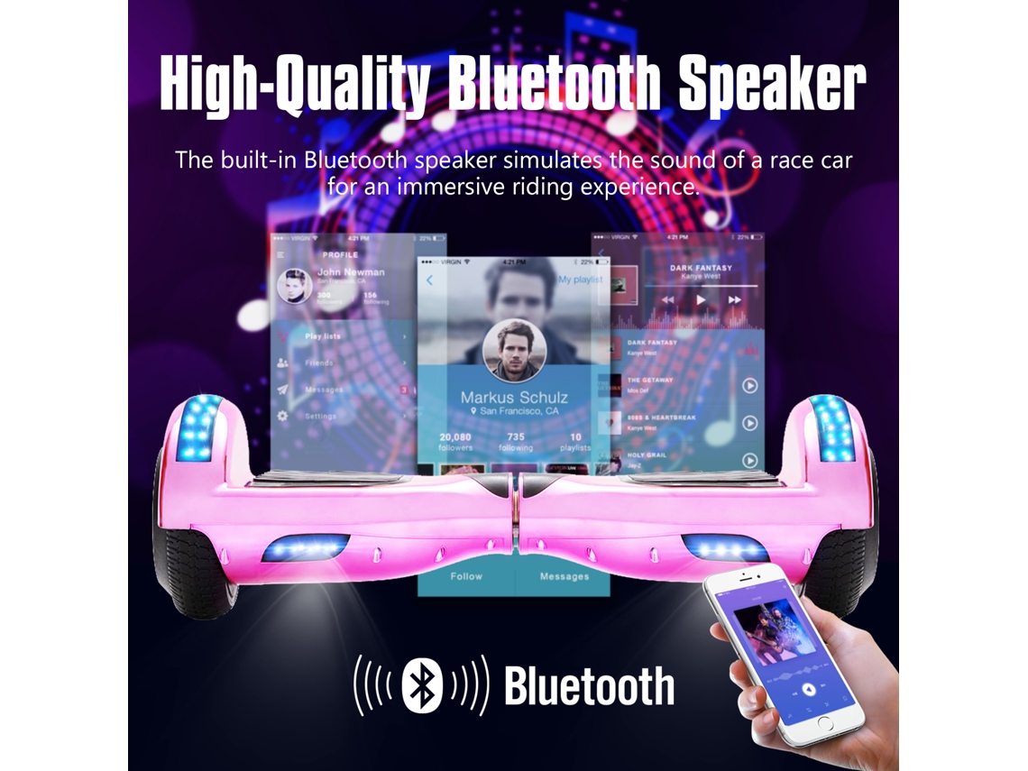 Hoverboard NEI-WAI z1+ Pink para Niños (Columna Bluetooth - Autonomía: 8/10  Km - Velocidad Máxima: 10 Km/H)