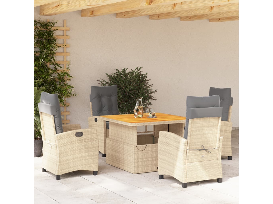 Juego de comedor de jardín de 5 piezas con cojines, mimbre sintético beige, Dkd Home Decor