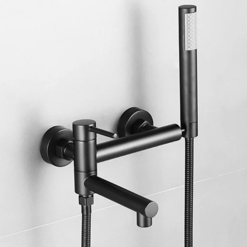 Grifo de bañera (negro) con ducha, caño giratorio y ducha de mano.