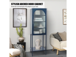 Elegante gabinete alto de vidrio templado con puerta arqueada, estantes y patas ajustables, antivuelco, antipolvo, vidrio estriado, para cocina, credenza