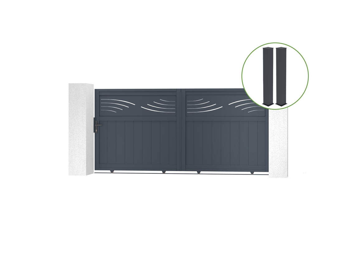 Puerta corredera 3m HALTI H.140cm aluminio gris 2 postes 20x20cm H.166cm CASANOOV