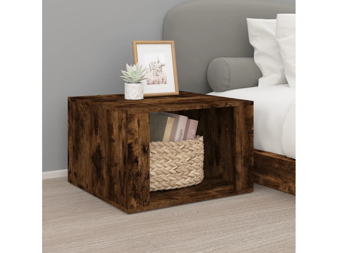 Mesa de Cabeceira LOVELY HOME Mesinha 57X55X36 Cm Derivados Madeira Carvalho Fumado