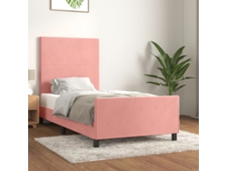 Cama con plataforma y cabecero de terciopelo rosa (100x200 cm)
