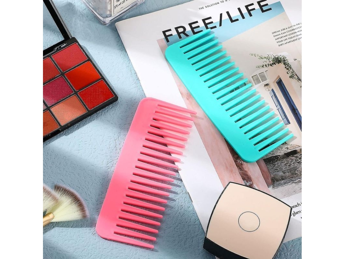 2 Peines De Dientes Anchos Para Desenredar Cabello Grueso, Para Cabello Rizado Húmedo Y Seco, Sin Mango, Rosa Cian
