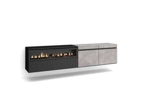 Mueble TV Televisión 200x45x35cm Para TV hasta 80 Chimenea eléctrica Colgado Suspendido Cemento