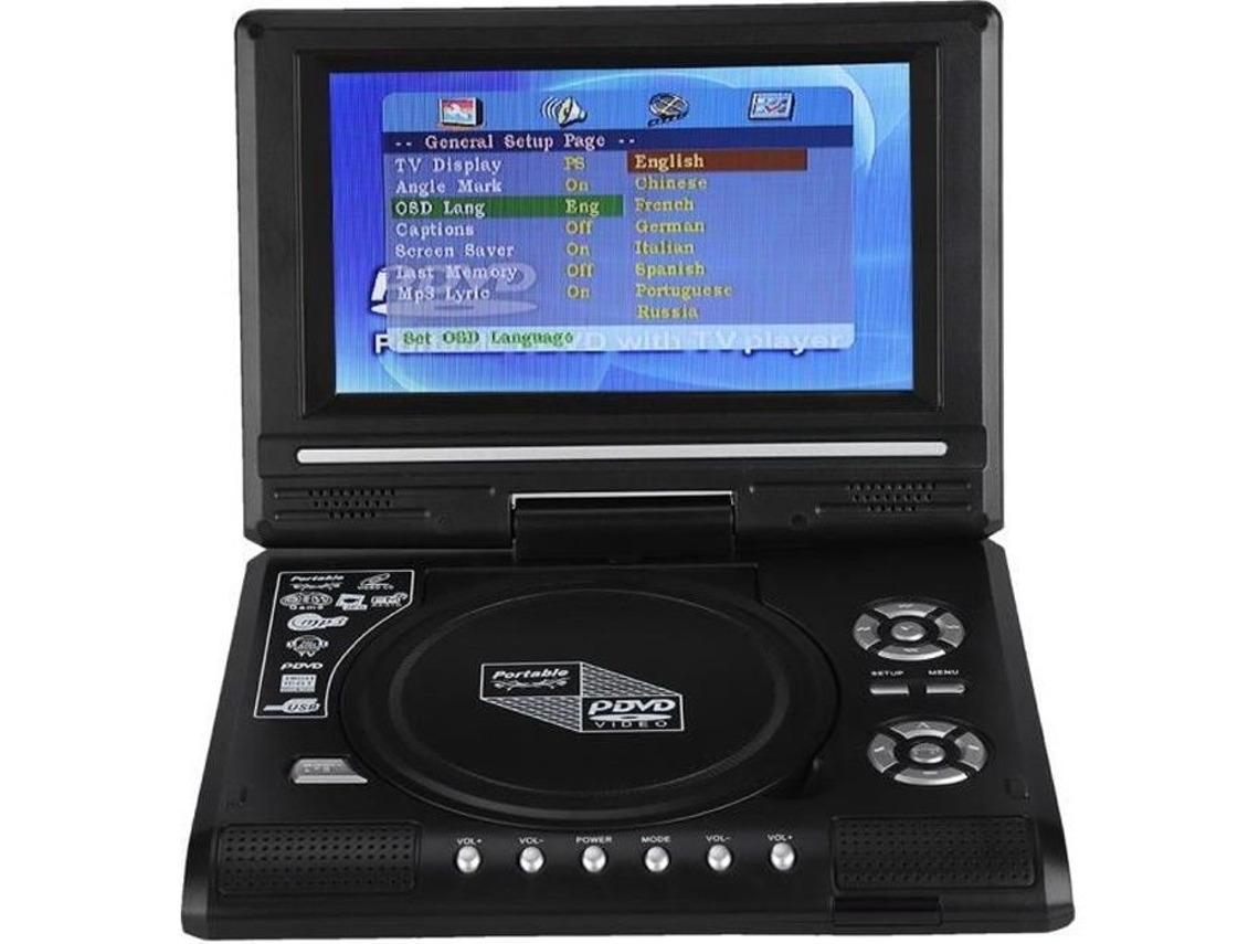 Dvd Player Portátil de 7 8 Polegadas com Tela Giratória Carregador de Carro Recarregável Gamepad 100-240V Eu-Fut