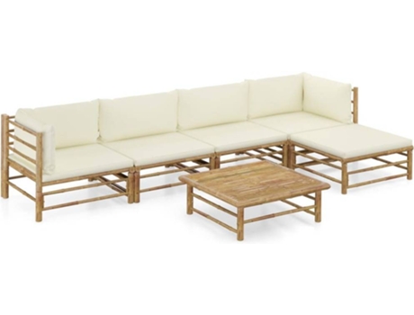 Conjunto 6 de muebles de jardín VIDAXL bambú y cojines blanco crema