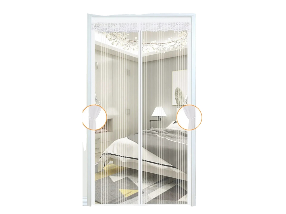 Mosquitera magnética para puerta, diseño duradero, funcionamiento manos libres, blanca, 100 x 210 cm.