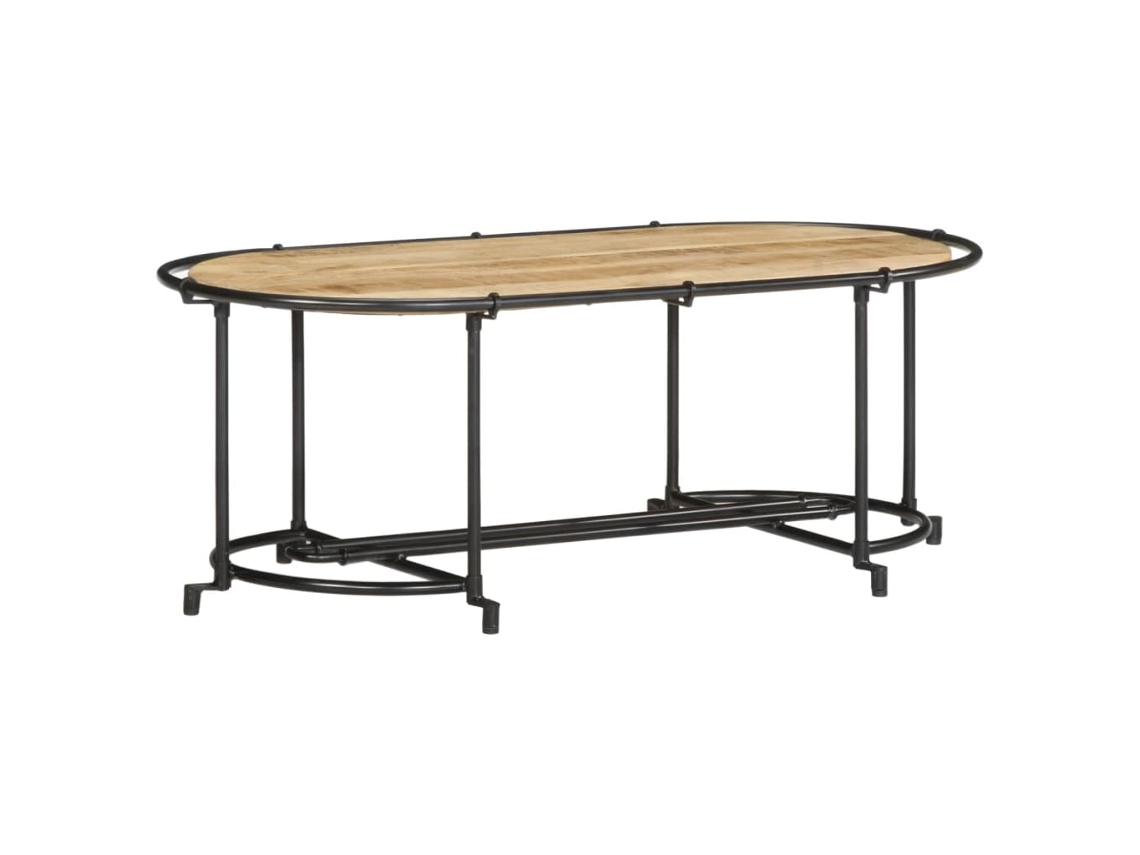 Mesa de centro de diseño industrial, 110 x 55 x 40 cm, madera maciza de mango y hierro, Dec036996