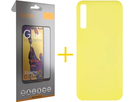 Kit Funda + Protector de Pantalla Samsung Galaxy A30s ACCETEL Full Silicona Líquida (Amarillo)