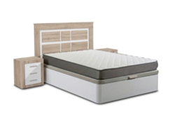 Pack Cama Canape, Blanco, 135cm Colchón Cabecero Y 2 Mesitas De Noche, Cambria Y Blanco