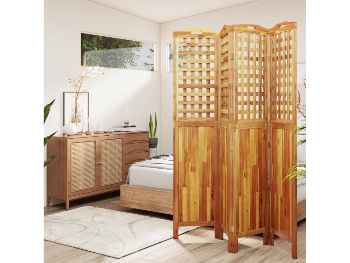 Separador de ambientes | Biombo con 4 paneles de 162x2x180 cm de madera maciza de acacia.