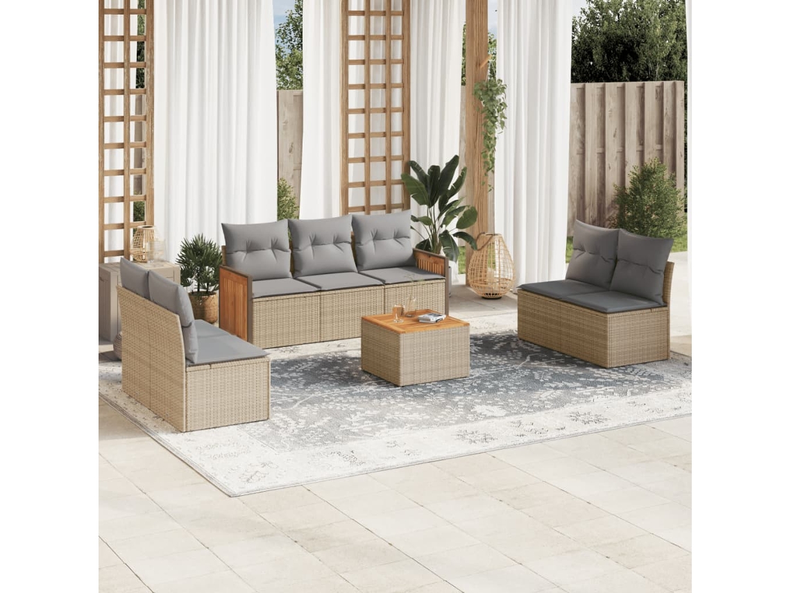 Conjunto de 8 sofás de jardín con cojines de mimbre beige Dkd Home Decor