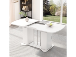Mesa de comedor extensible de 120-160 cm con patas de metal plateado.
