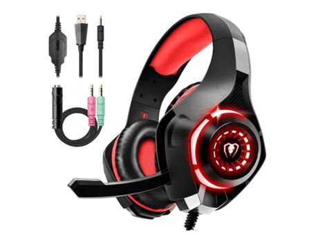 Auriculares Gaming para Ps4 Ps5 Xbox One Switch Pc con Micrófono con Cancelación de Ruido Sonido Estéreo de Graves Profundos BISBISOUS Rojo