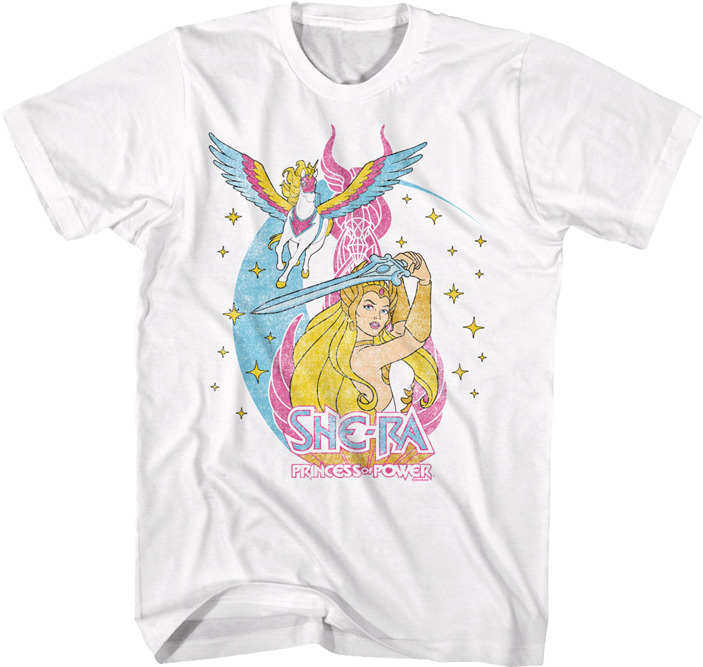 Camisetas Unisex DEEPSTONE Starry Swift Wind and She-Ra Masters of the Universe Blanco (L)