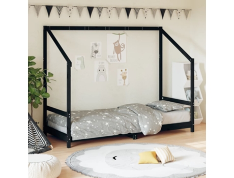 Estructura De Cama Para Niños VIDAXL Negro Madera (80x200 cm)