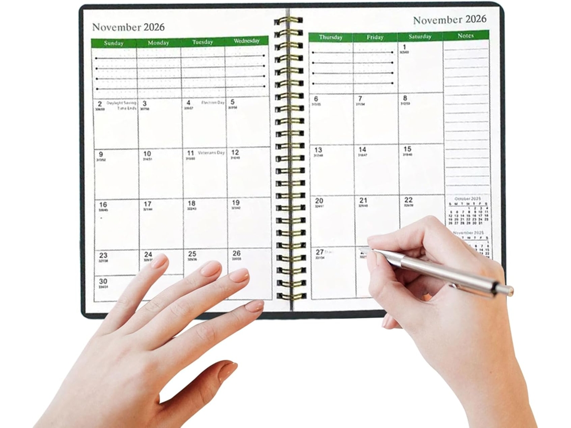 Cuaderno organizador con agenda y calendario, planificador mensual 2026-2028, multianual, para planificación y reuniones.