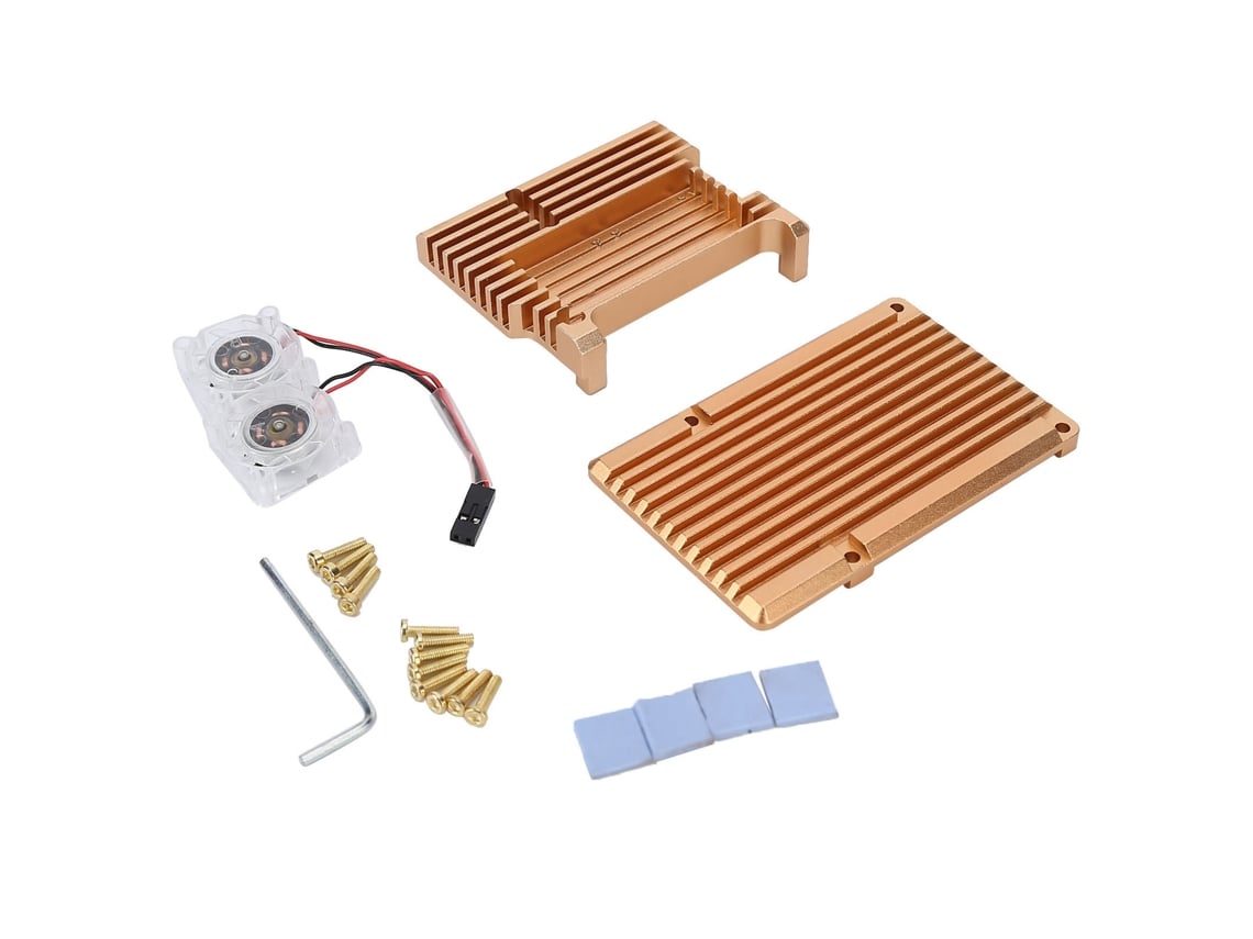Cubierta de refrigeración dorada con ventilador para Raspberry Pi 4 B