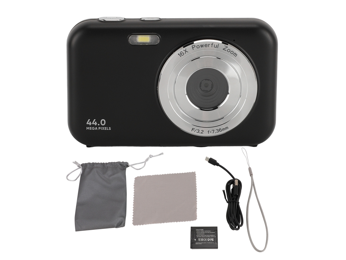 Cámara Digital Compacta De Viaje 1080p, 44 Mp, Zoom 16x Con Micrófono Integrado - Negra