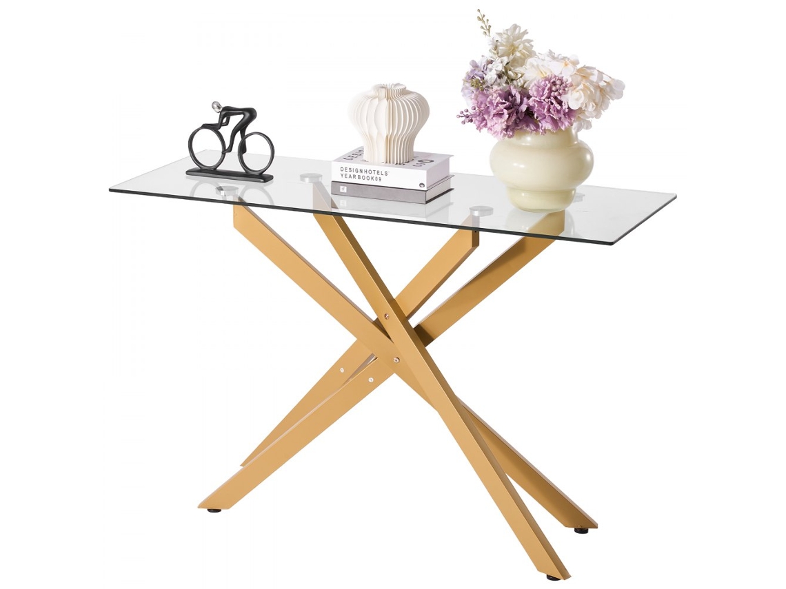 Mesa consola rectangular con estructura de metal y tapa de cristal Tekmaquinas