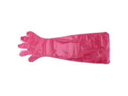 100 guantes desechables de plástico de brazo largo, seguros, fiables y multiusos, para uso veterinario, para vendajes de campo, color rojo.