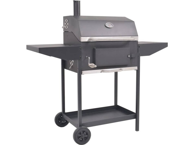 vidaXL Barbacoa Ahumador al carbón con estante inferior negro