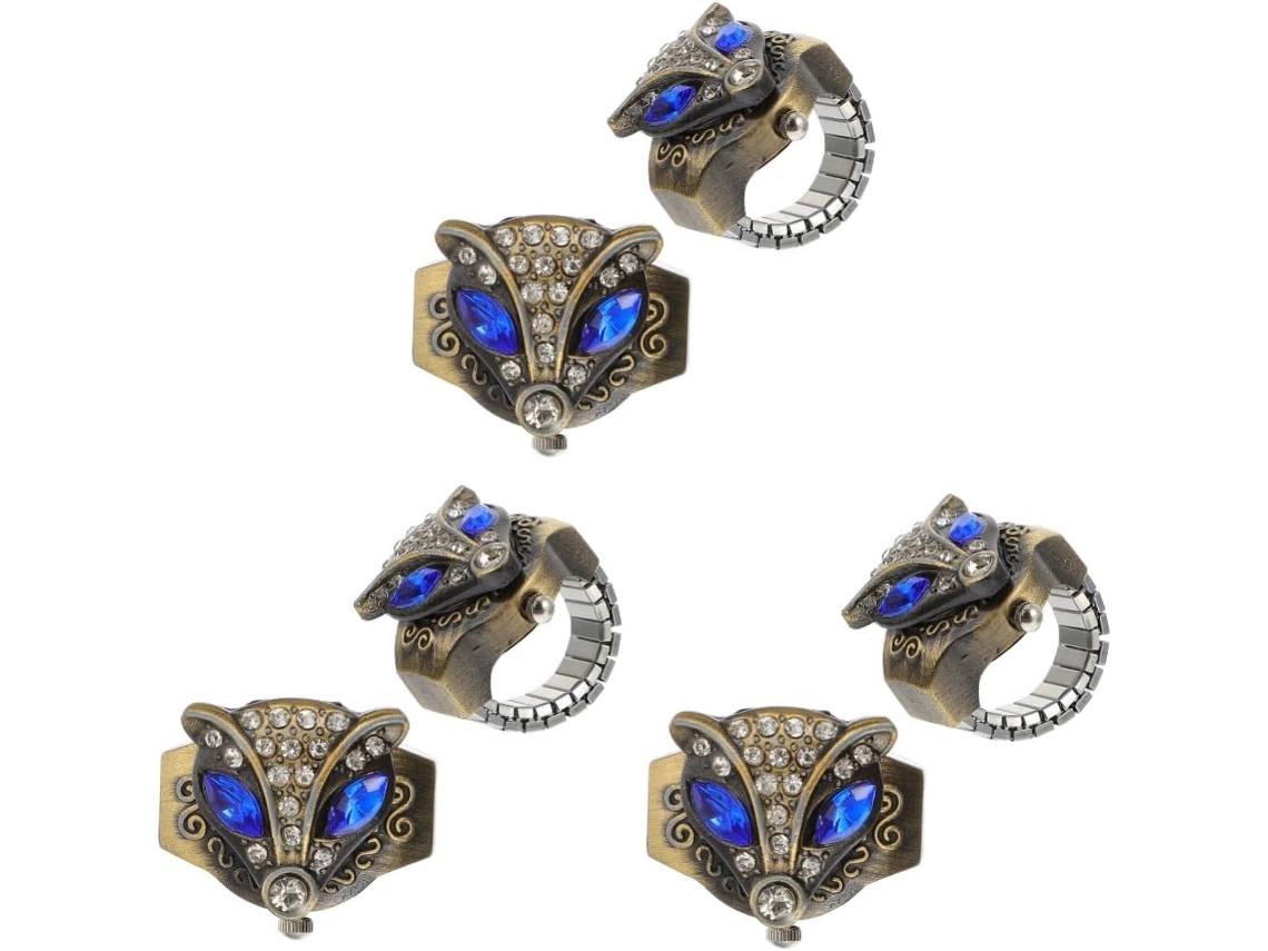 6piezas Reloj Retro Anillo Diseño Hombres Mujeres Accesorio Elegante Casual Dedo